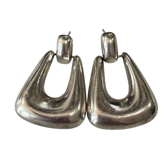 Vintage ND 925 Sterling Silver Door Knocker Earrings 80s Modernist Zenray Style - Picture 1 of 13